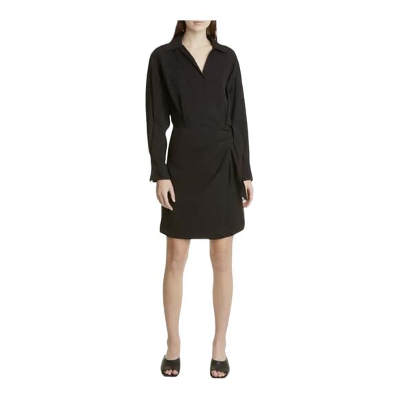 Vince Dress Long Sleeve wrap front shirt black Medium M - Picture 1 of 10